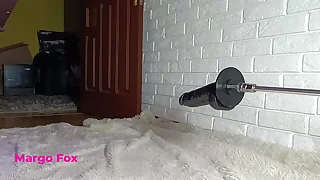 SISSY IN HIGH HEELS AND BLACK TIGHTS WANTS TO TRY A SEX MACHINE.